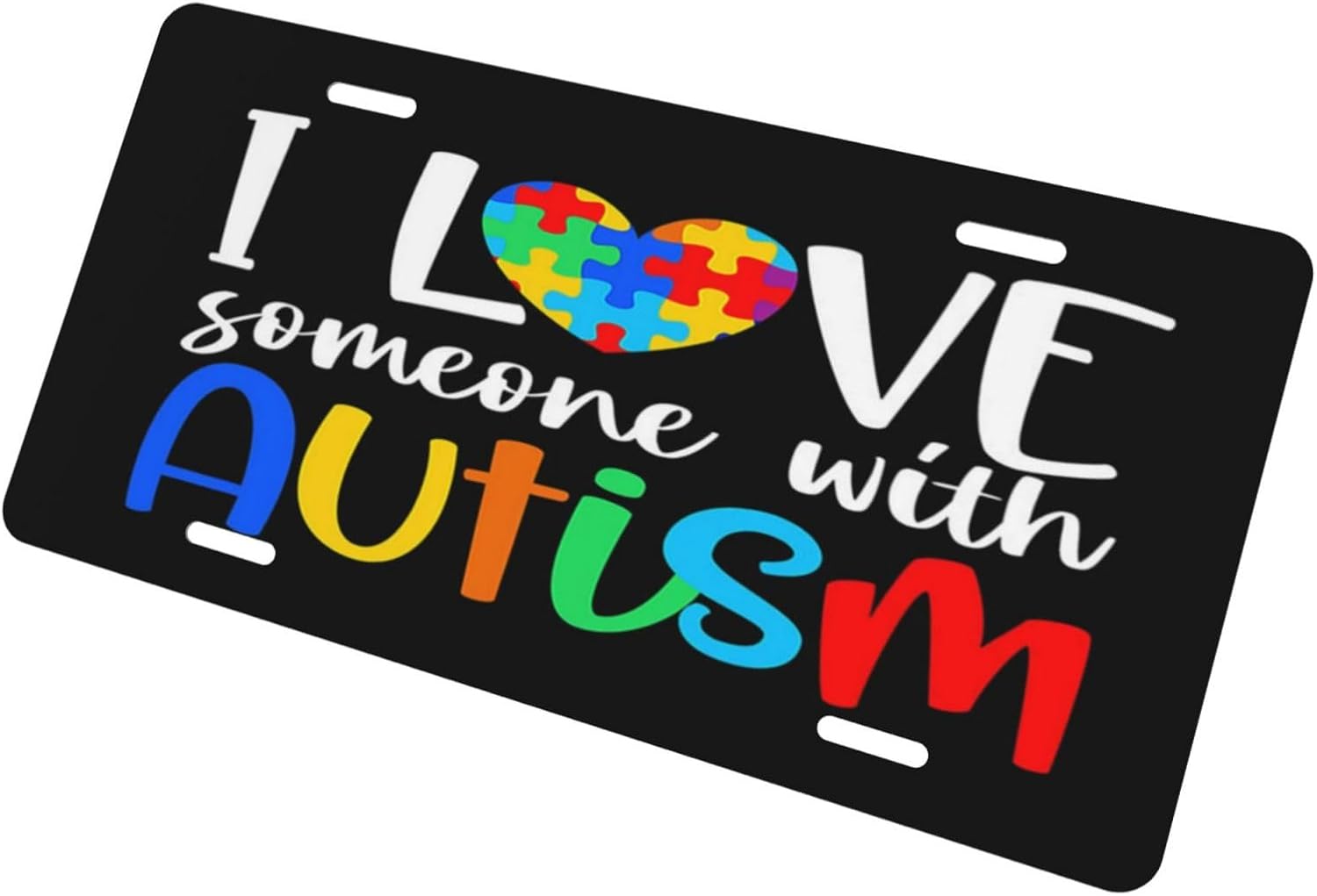 Placa de matrícula retro con texto en inglés “I Love Someone with Autismo”, placa de metal para automóvil, decoración del hogar para mujeres y