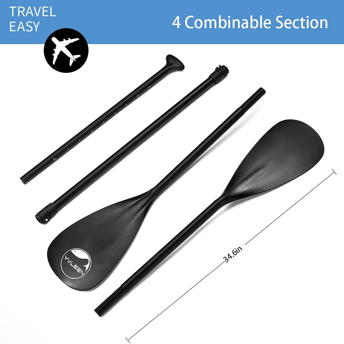 YVLEEN SUP Paddle Board Paddle,Stand Up Paddleboard Paddles Paletas de aluminio ajustable 4 piezas flotante Kayak Paddle,Paleta convertible