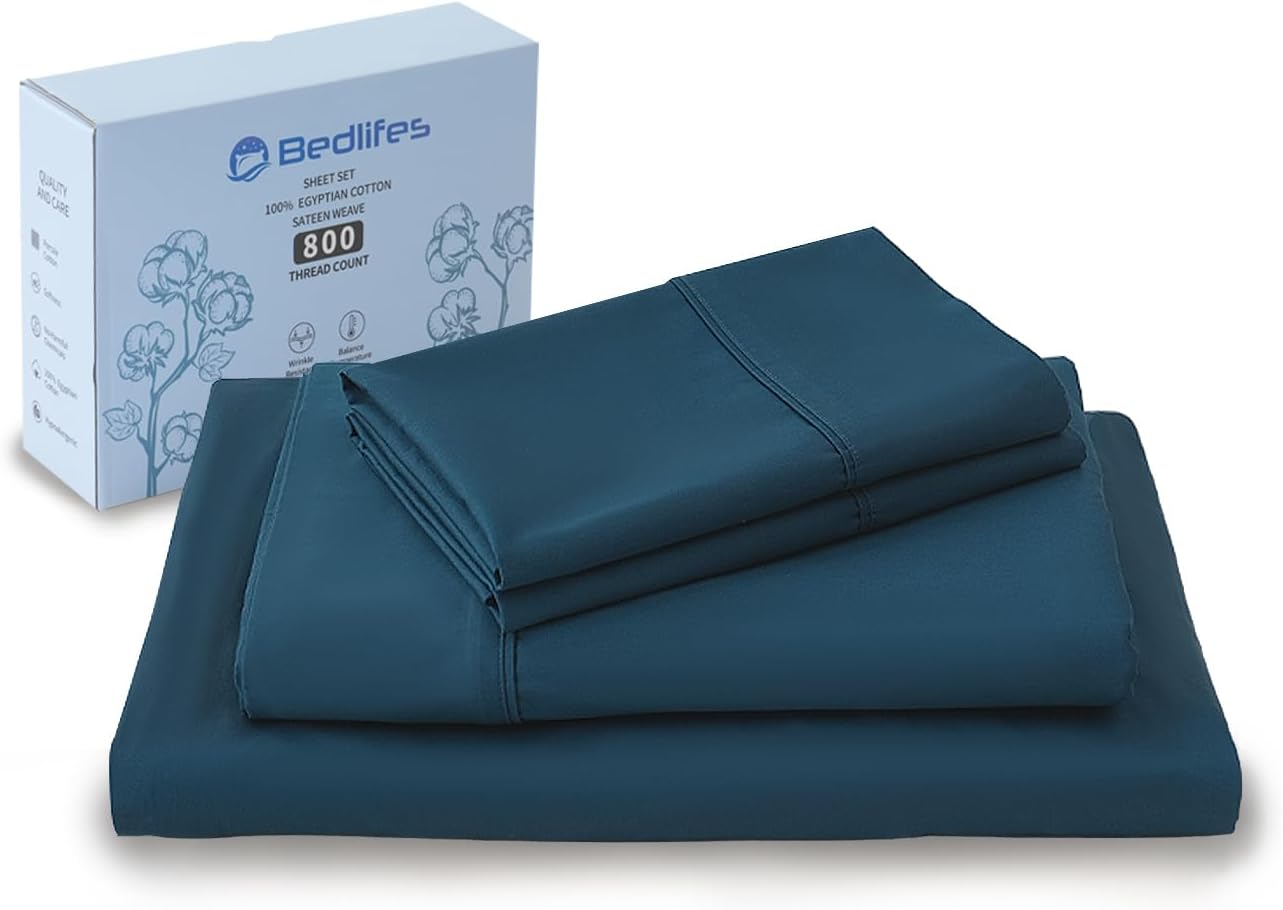 Bedlifes Sábanas refrescantes de 800 hilos 100% algodón egipcio, sábanas refrescantes suaves y transpirables de tejido satinado, sábanas de hotel de