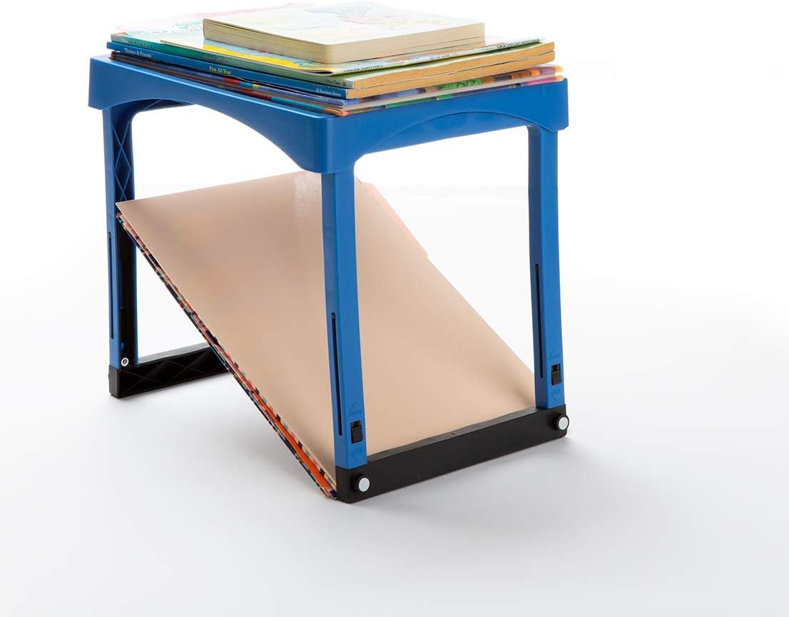 Mind Reader PLOSHELF-BLU – Organizador de estantes, altura ajustable de 11 a 14.25 pulgadas, apilable y resistente, accesorios plegables, ideal para