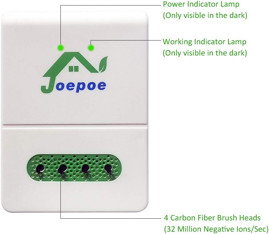 Joepoe Purificador de aire ionizadorpurificador de aire enchufable con salida de tecnología de iones de hasta 34 millones de aniones por segundo,
