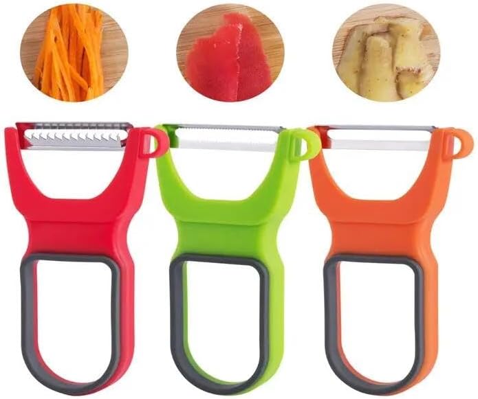 Paquete de 3 peladores de verduras para preparación de cocina sin esfuerzo, hoja de acero al carbono, verduras y frutas con papas, pepino,