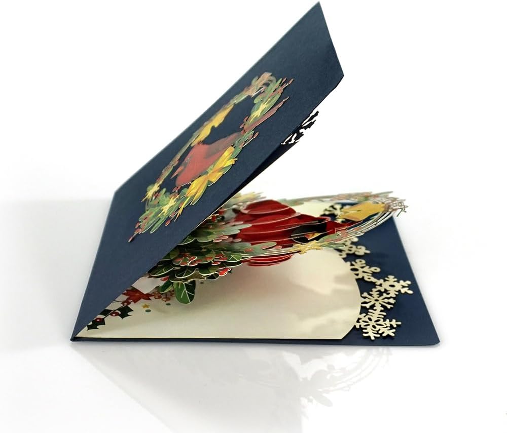 CUTPOPUP – Tarjeta de felicitación con diseño de cardenal, Feliz Navidad, Navidad 3D, Año Nuevo, tarjeta de felicitación (cesta de cardenal)