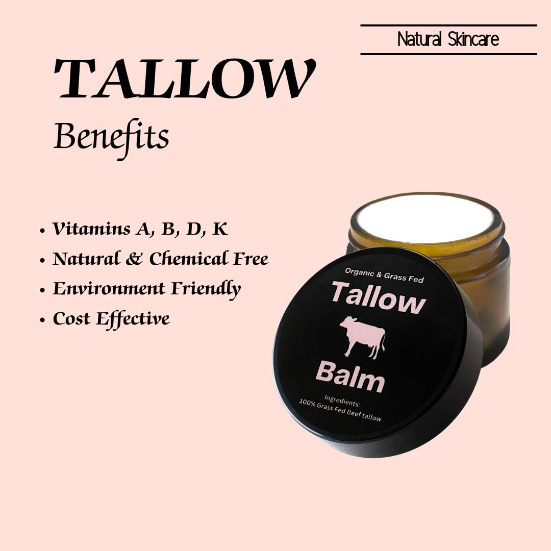Tallow Balm orgánico alimentado con pasto (2 onzas)  Hidratante de cuerpo completo, cuidado natural de la piel, nutritivo, todo propósito, sin