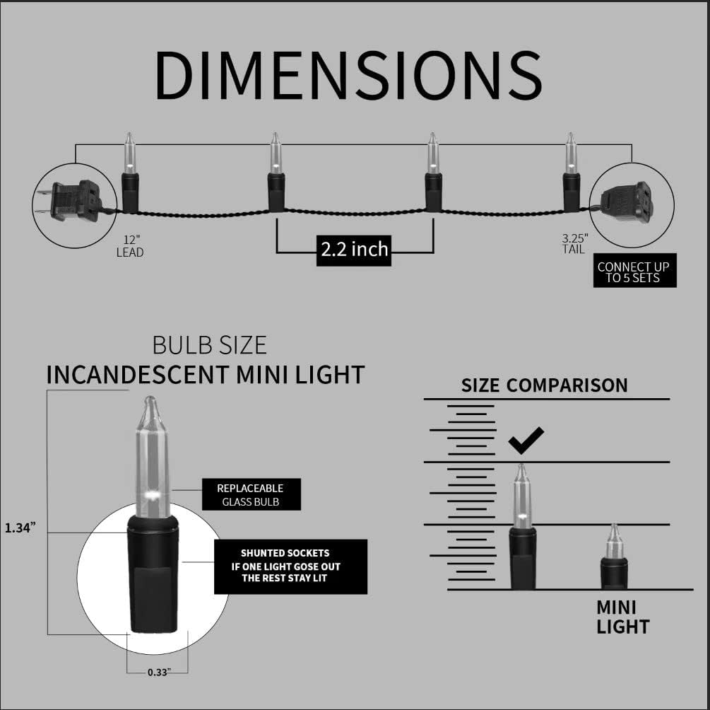 100 luces blancas cálidas, extrabrillantes con conectores finales, luces decorativas de Navidad, 19.6 ft, certificación UL, juego de mini luces