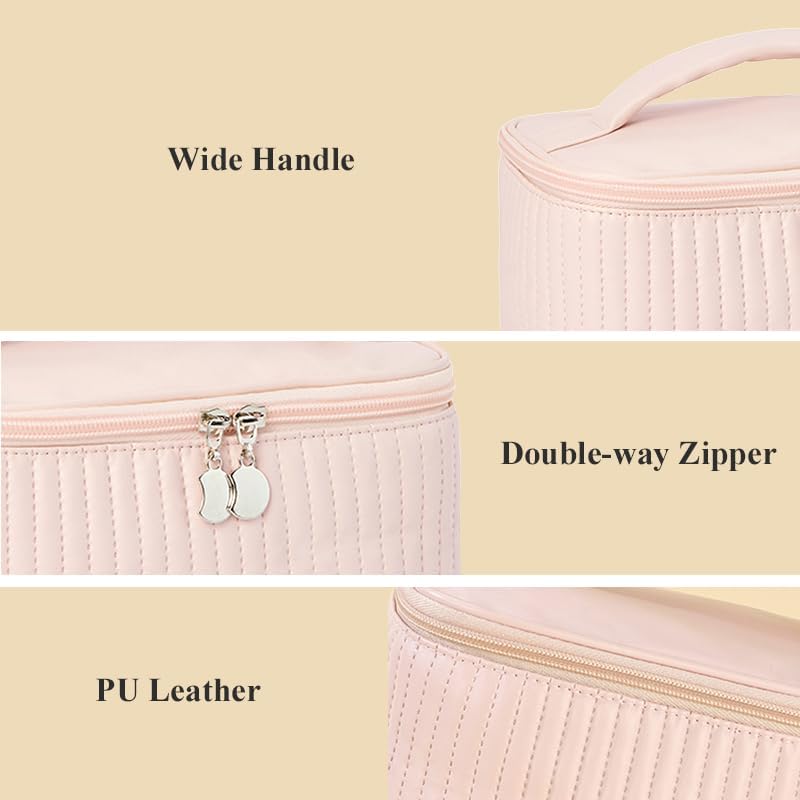 kamumanni Bolsa de maquillaje de viaje, estuche de cosméticos con soporte para brochas de maquillaje, organizador portátil de piel sintética para
