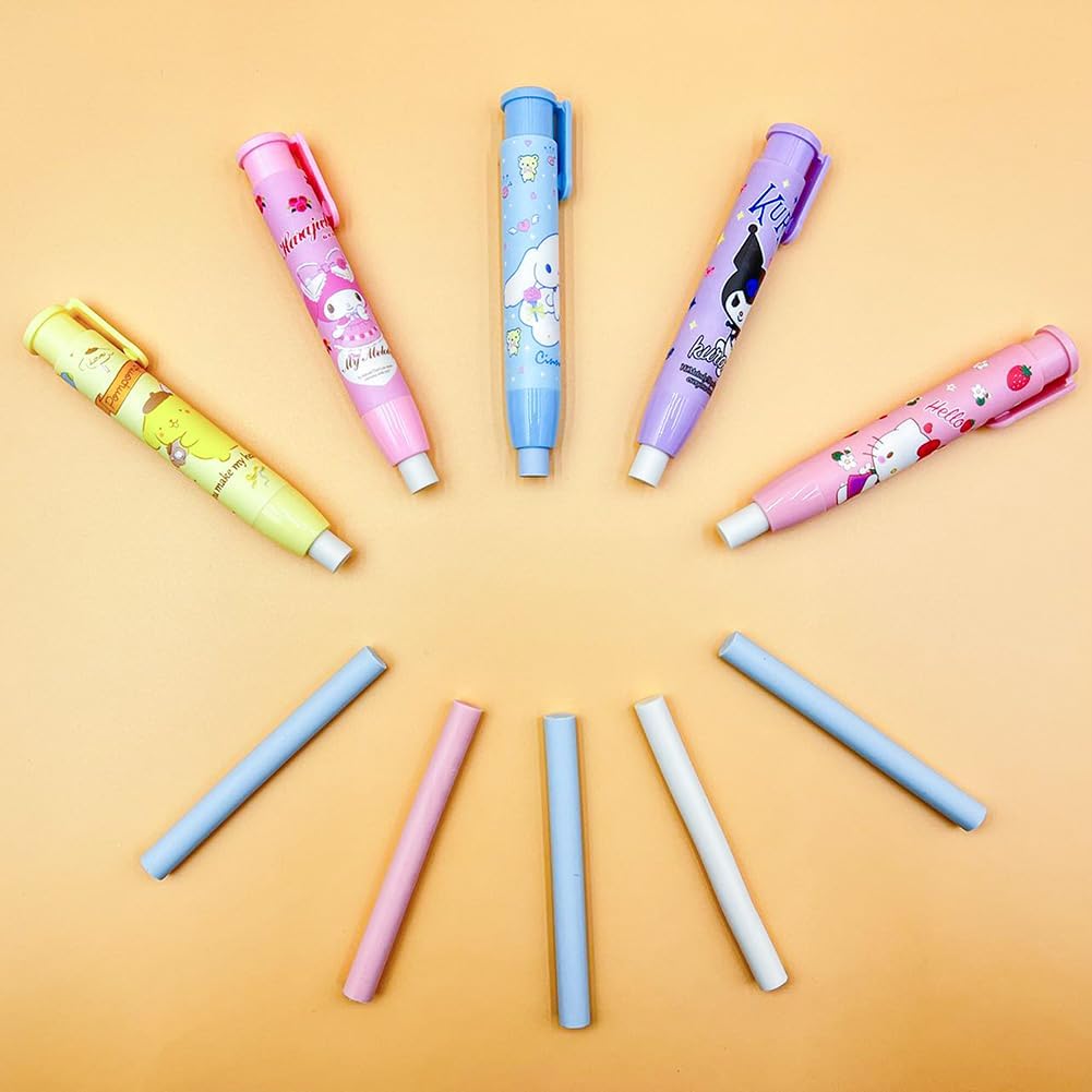 5 borradores a presión de dibujos animados, retráctiles de goma Kawaii para niños, para escribir dibujos, divertidos borradores de estudiantes,