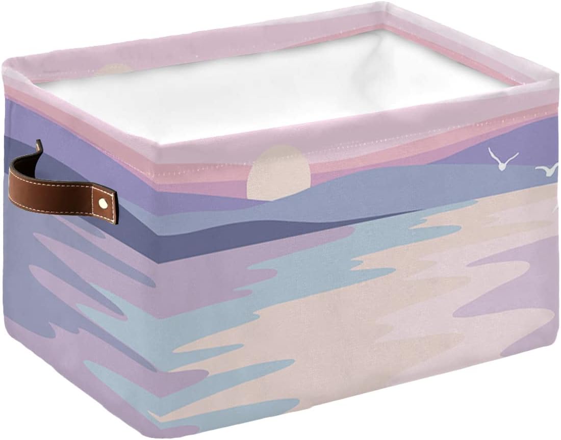 Contenedores de almacenamiento de paisajes para organizar, organizadores grandes decorativos de armario con asas cubos, 1 paquete de cestas de tela
