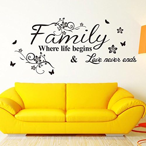 Calcomanías de pared inspiradoras con frases de amor, familia donde comienza la vida, mariposas, flores, calcomanías de pared para sala de estar,