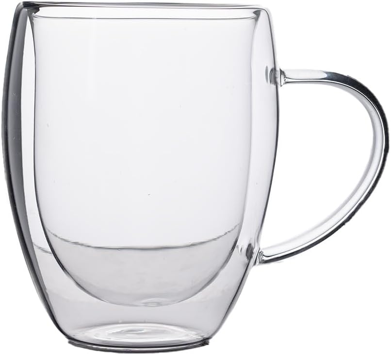 Paquete de 1 taza de café de vidrio de doble pared de 12 onzas con asa, tazas de café de capa aislada, tazas de vidrio de borosilicato transparente,