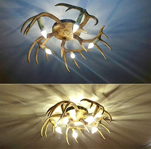 Lámpara de pared, apliques de pared, 5 luces de cornamenta empotrada, lámpara de techo de resina de estilo rústico, lámpara de techo LED retro