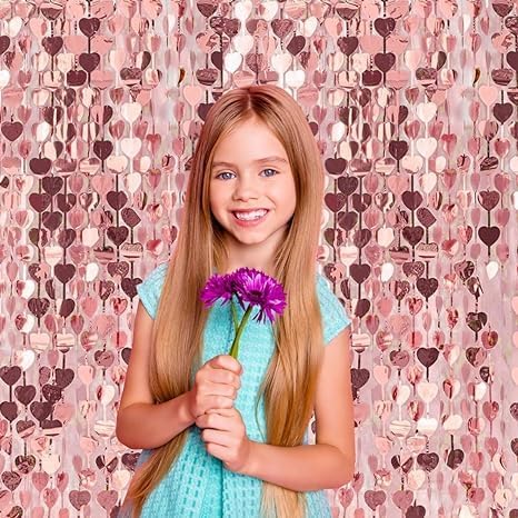 Abien Cortinas de oropel en forma de corazón, serpentinas, accesorios de fotos, telón de fondo para el día de San Valentín, compromiso, boda,