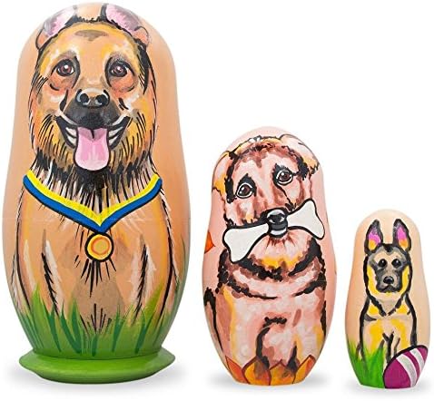 BestPysanky Juego de 3 muñecas de madera para anidar perros de pastor alemán de 4.25 pulgadas