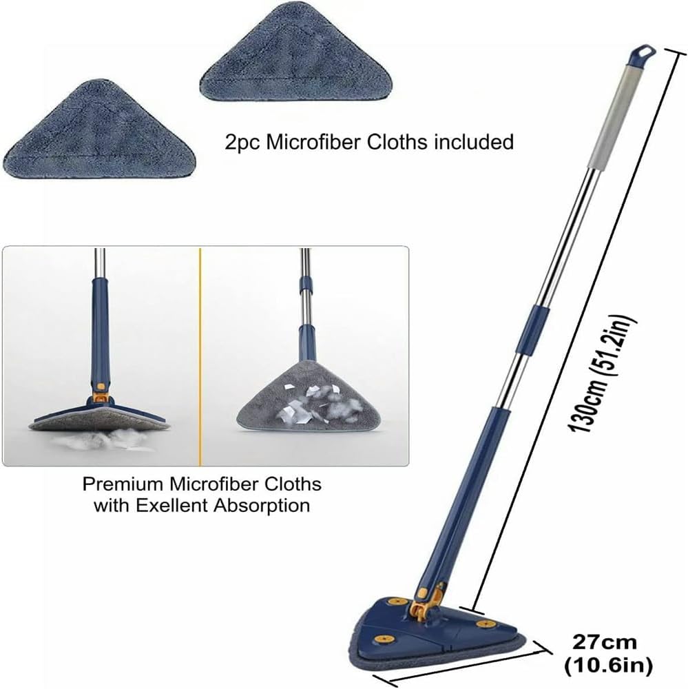 Cleangly – Trapeador giratorio triangular de 360, trapeador mágico de limpieza ajustable giratorio de 360, triángulo de trapeador brillante,