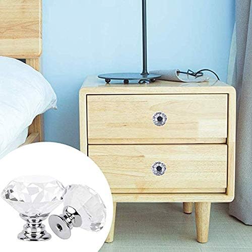 2 pomos para puerta de cristal de 1.18 pulgadas (1.181 in) con corte de diamante, tiradores de cajón con tornillos M4x22mm para armario, armario,