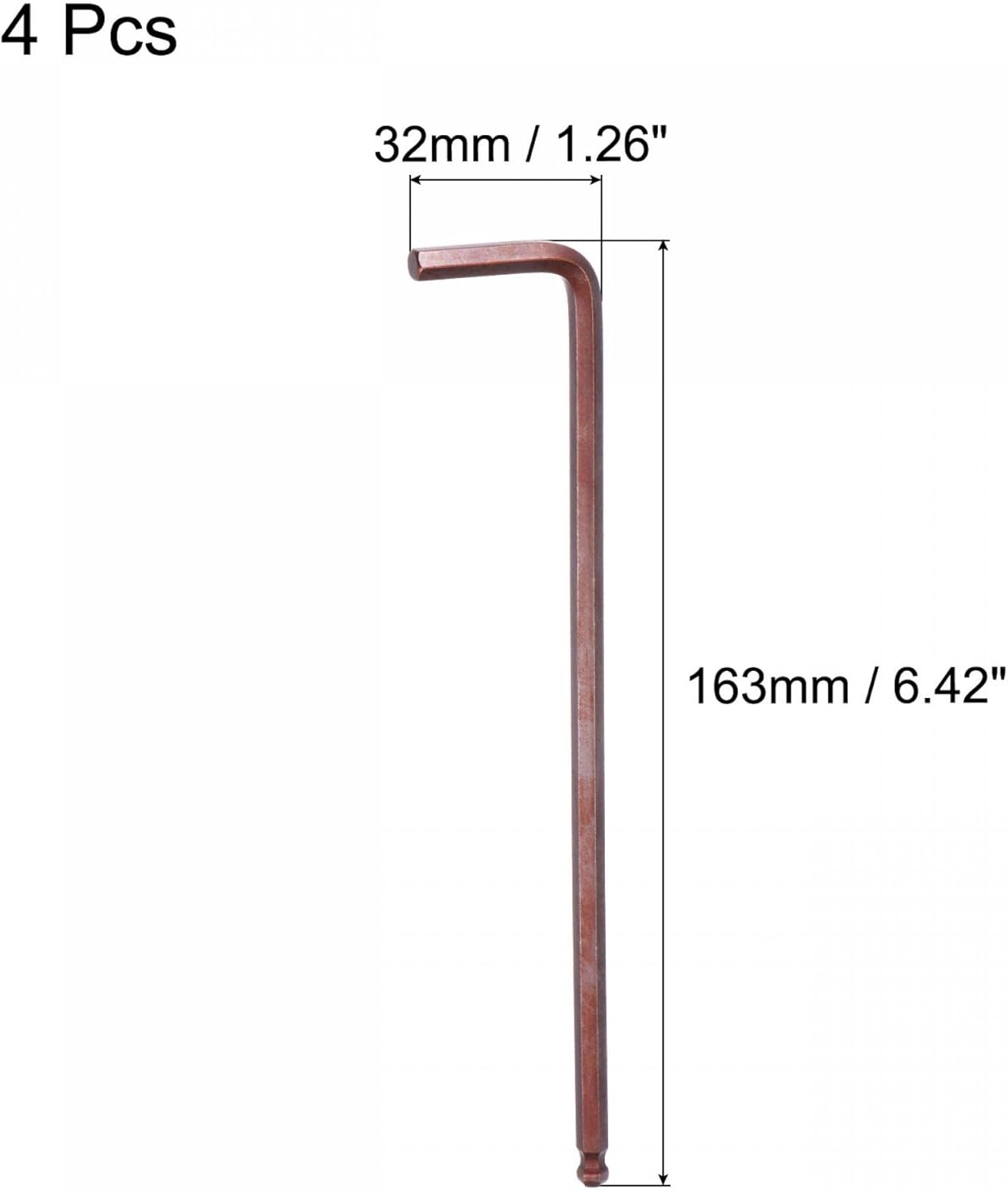 uxcell Llave hexagonal de extremo de bola de 0.197 in, herramienta de reparación de acero S2 con brazo largo en forma de L, métrica 4 piezas