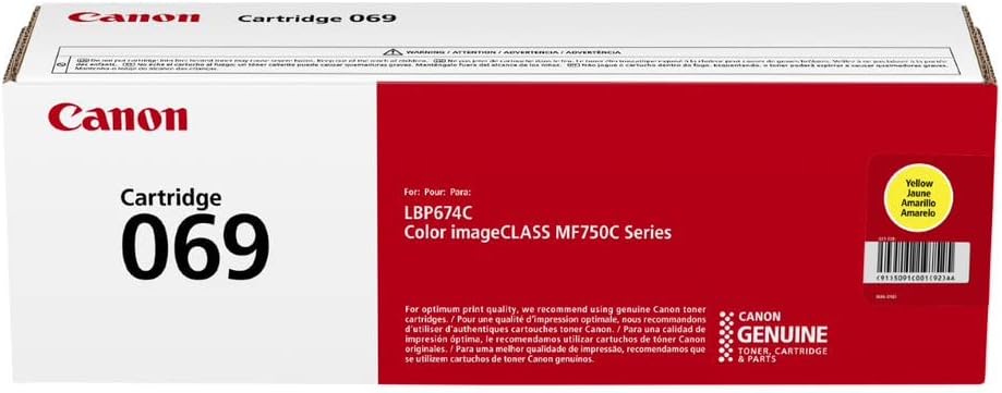 Canon Cartucho de tóner amarillo 069, compatible con impresoras MF753Cdw, MF751Cdw y LBP674Cdw
