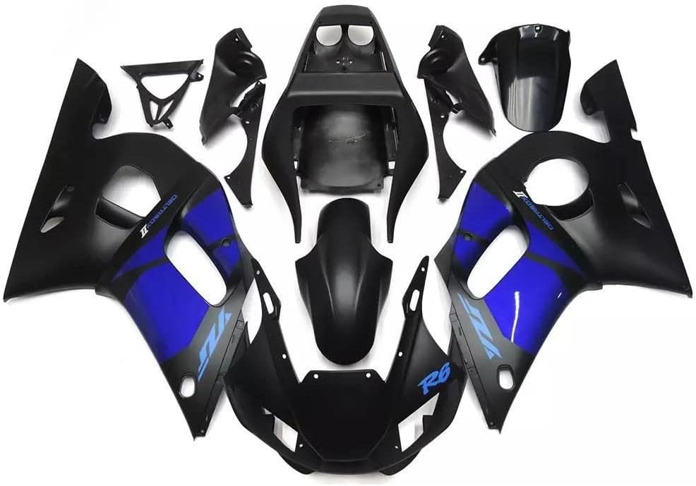 MC – Carenado negro mate azul para Yamaha 1998 1999 2000 2001 2002 YZF R6 YZF-R6 YZF-R6 Molde de inyección de plástico ABS nueva carrocería 98 99 00
