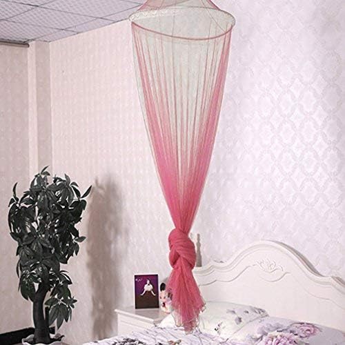 Mosquitera redonda de encaje cortina de cúpula de cama para camas individuales a king, camping (rosa claro)