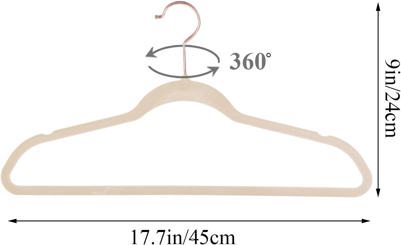 VECELO Perchas de terciopelo de alta calidad resistentes (paquete de 50)  Perchas de ropa antideslizantes y que ahorran espacio con 6 clips para los