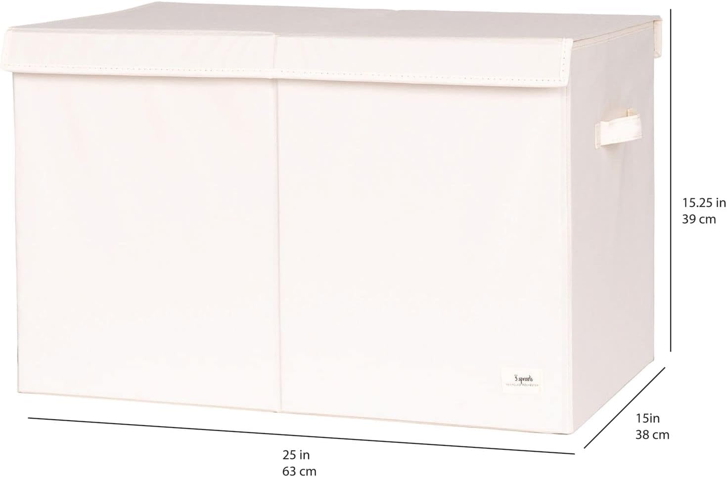 3 Sprouts Organizador de pecho plegable de tela reciclada en color crema – Contenedor de cesta de almacenamiento plegable con tapa y asas
