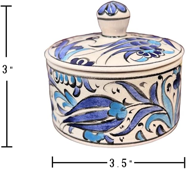 Azucarero turco con tapa, tulipán azul, tarro de azúcar, recipiente de cerámica para azúcar, pintado a mano, 5 onzas, tarro decorativo