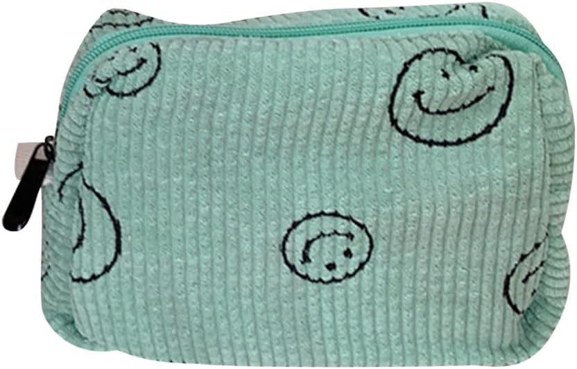 Cessfle Bolsa de maquillaje de cara sonriente, bolsa de cosméticos de pana para cosméticos, bolsa de maquillaje estética, bonita bolsa de maquillaje