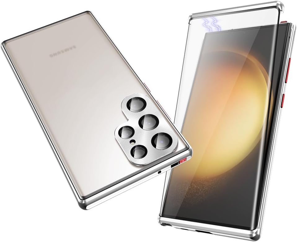 Jonwelsy Funda para Samsung Galaxy S23 Ultra, absorción magnética de aleación de aluminio parachoques con bloqueo de seguridad protección de 360
