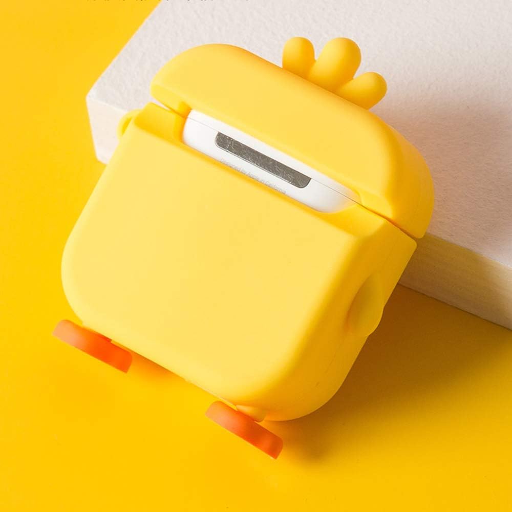 LUVI Funda compatible con Airpods Pro2, linda caricatura, pato, pollo, goma suave, flexible, 3D, con correa de mano, soporte de carga inalámbrica,
