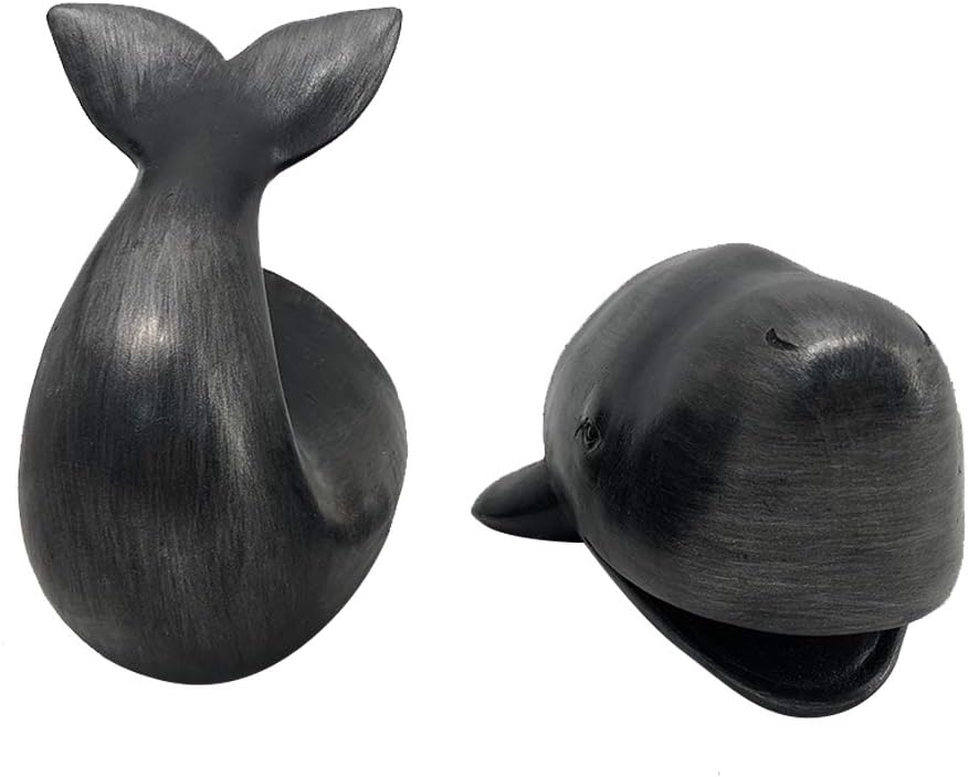 Comfy Hour Under The Sea Collection – Sujetalibros de arte de ballena negra, peso pesado sólido, decoración del océano, juego de 2 unidades, 1 par