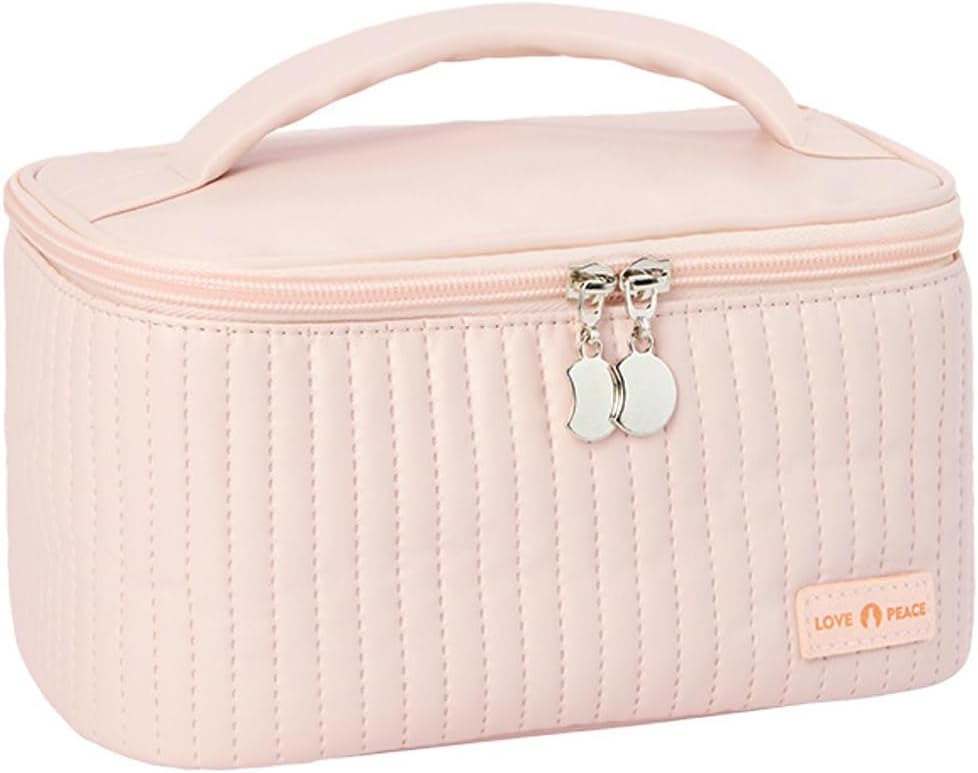 kamumanni Bolsa de maquillaje de viaje, estuche de cosméticos con soporte para brochas de maquillaje, organizador portátil de piel sintética para
