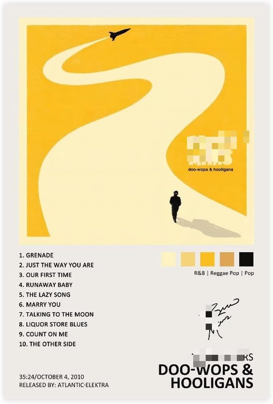 YEZLH Doo-Wops & Hooligans – Póster de álbum de música firmado de edición limitada, póster de lienzo para decoración de pared, pintura para sala de