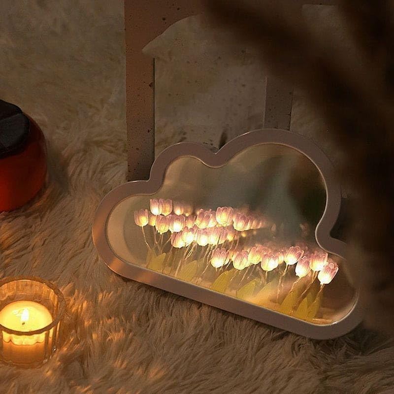Infinite Petals Mirror  2024 Mejor espejo de nube LED, espejo infinito para bricolaje, luz de espejo de nube de tulipanes, crea un ambiente