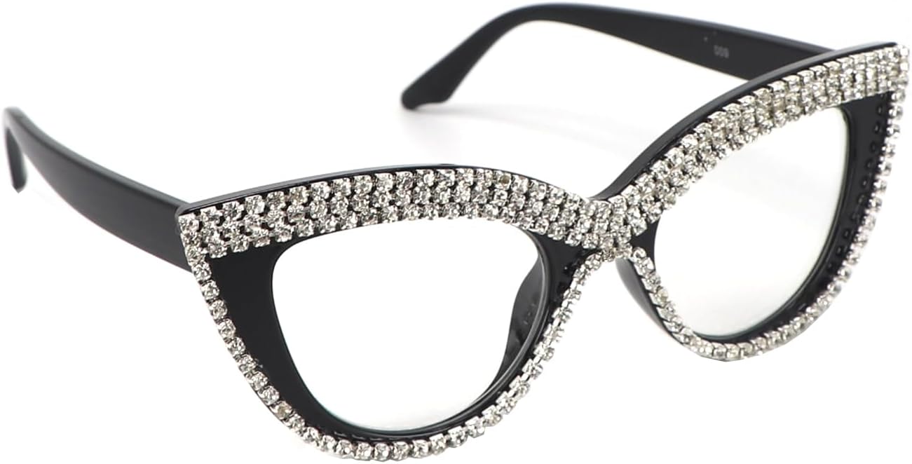 Gafas de lectura de ojo de gato para mujer, con diamantes de imitación ampliados, bloqueo de luz azul
