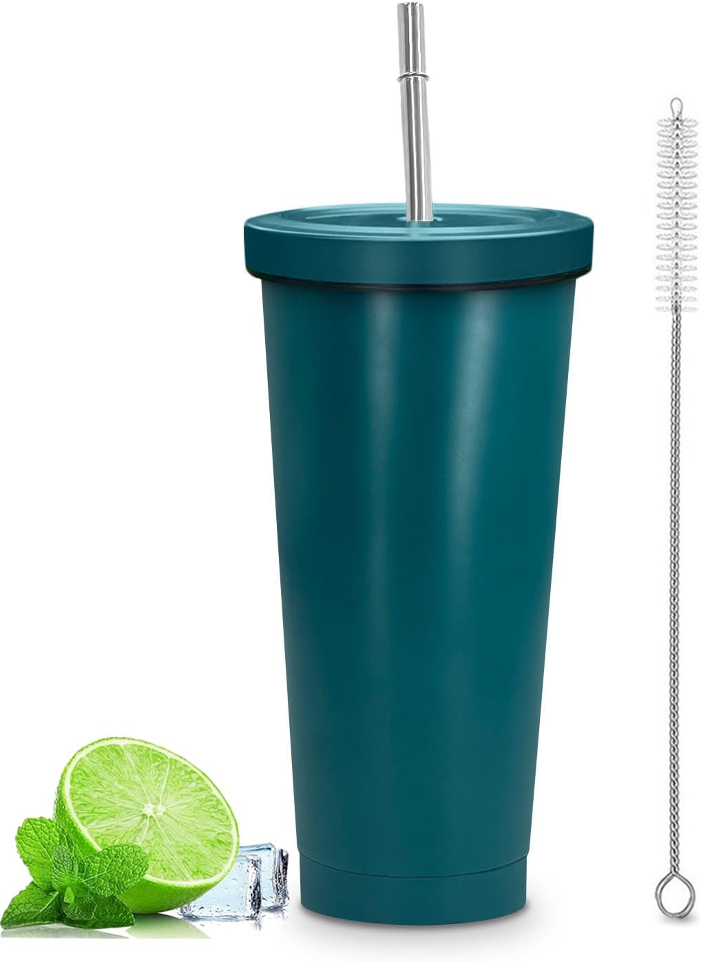 Vaso de 25 onzas con tapa y pajilla, vaso de acero inoxidable aislado al vacío, taza de café reutilizable con aislamiento al vacío, taza de café con