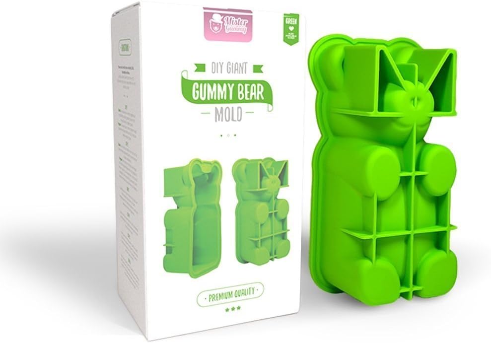 Molde de oso gigante para gomitas, silicona de alta calidad + 2 recetas y 5 bolsas de regalo incluidas  Haz grandes golosinas de oso (gomitas,
