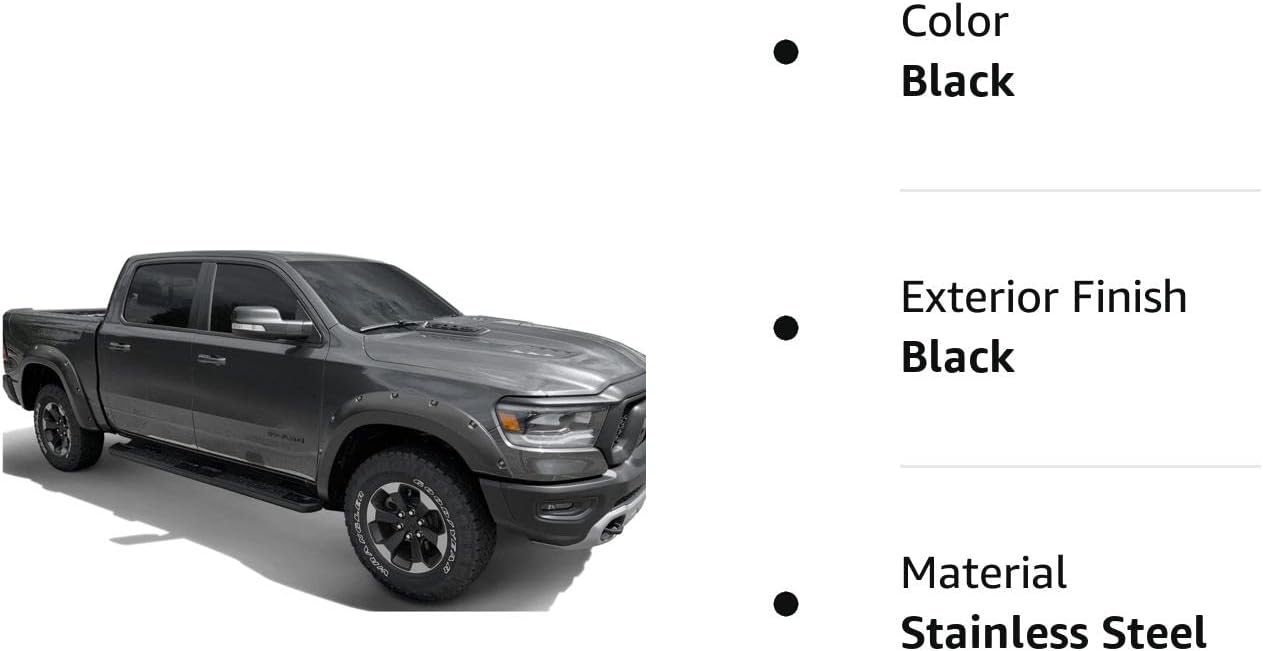 Bushwacker Guardabarros delantero y trasero estilo bolsilloremache  Juego de 4 piezas, negro, acabado liso  50936-02  Compatible con Dodge RAM 1500