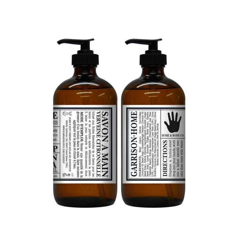 GARRISON+HOME – Presentamos el paquete de 2 jabones de manos reutilizables para botellas de vidrio enriquecidos con vibrante verbena de limón y