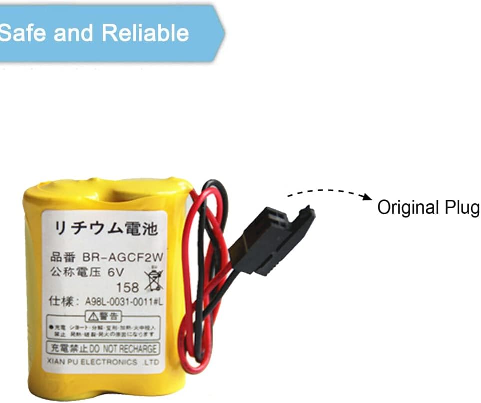 BR-AGCF2W – Batería para FANUC de 6 V, 2200 mAh, A98L-0031-0011 # L con enchufe negro, no recargable