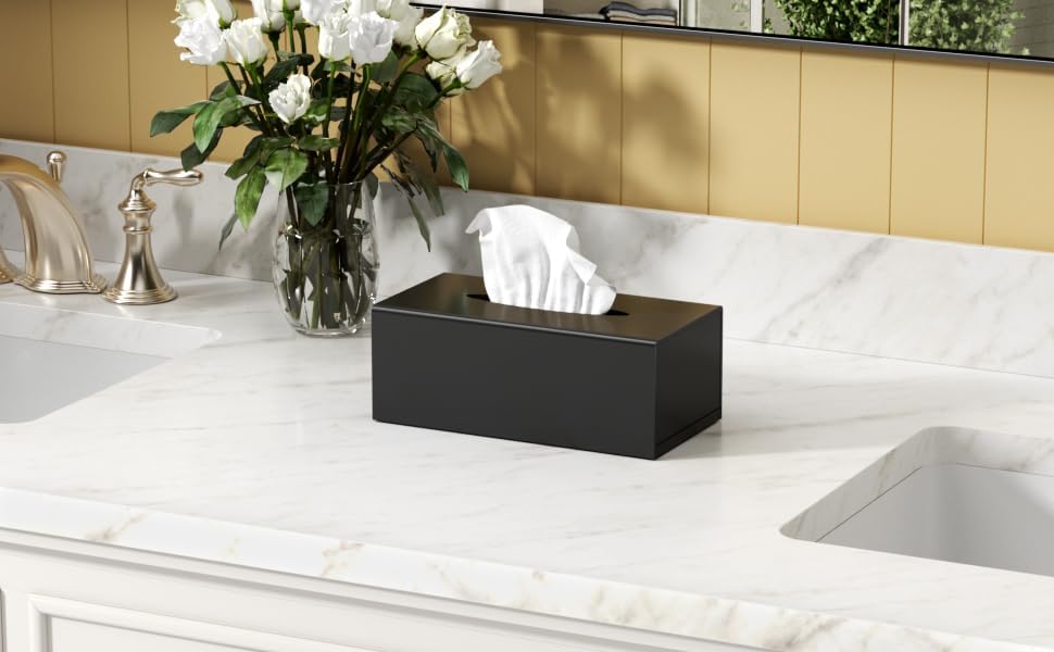 FEMELI Funda de acrílico para caja de pañuelos, dispensador rectangular para baño, cocina, dormitorio, oficina con parte inferior de bloqueo