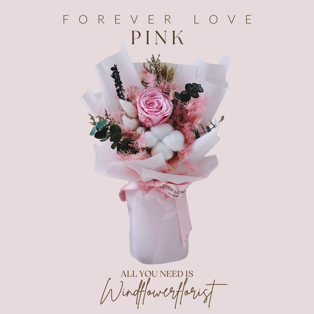 Forever Love Pink – Ramo de flores preservadas, rosas y flores naturales de larga duración, caja de regalo para el día de San Valentín, día de la