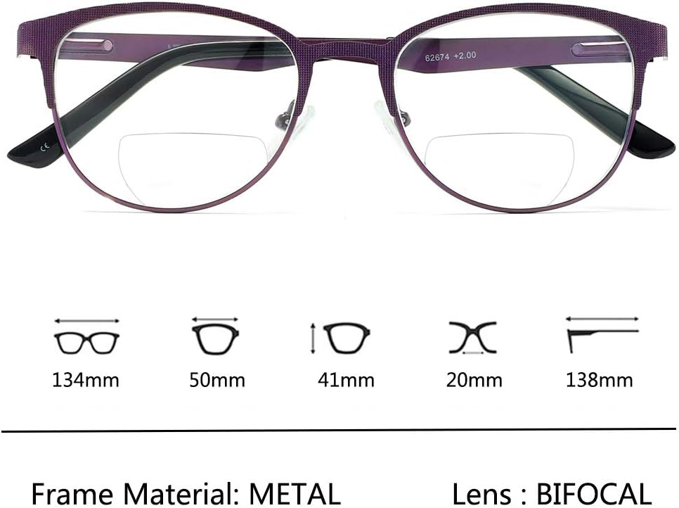 MMOWW Anteojos de lectura bifocales para mujer, con bloqueo de luz azul, color morado (morado y negro, 1.00)