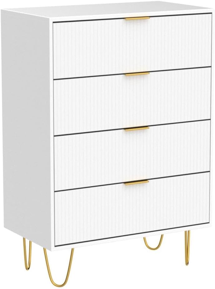 Cómoda de 4 cajones, cajón, armario de almacenamiento alto con patas de metal, cómoda pequeña para dormitorio, sala de estar, armario, pasillo,
