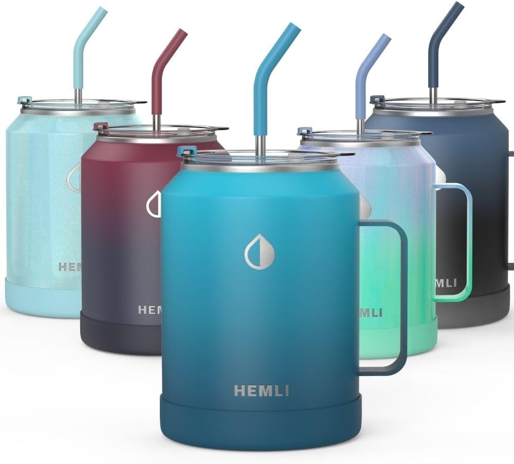 Vaso de 50 onzas con asa y pajilla, taza grande para café helado, botella de agua de 50 onzas, vaso grande de viaje, vaso térmico de 50 onzas, taza