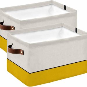 Yellow Geometric Storage Basket for Organizing Shelves, Collapsible Storage Bins Boxes with Handle, Modern Beige Color Block Black Lines Art Canvas Yellow Geometric Storage Basket for Organizing Shelves, Collapsible Storage Bins Boxes with Handle, Modern Beige Color Block Black Lines Art Canvas