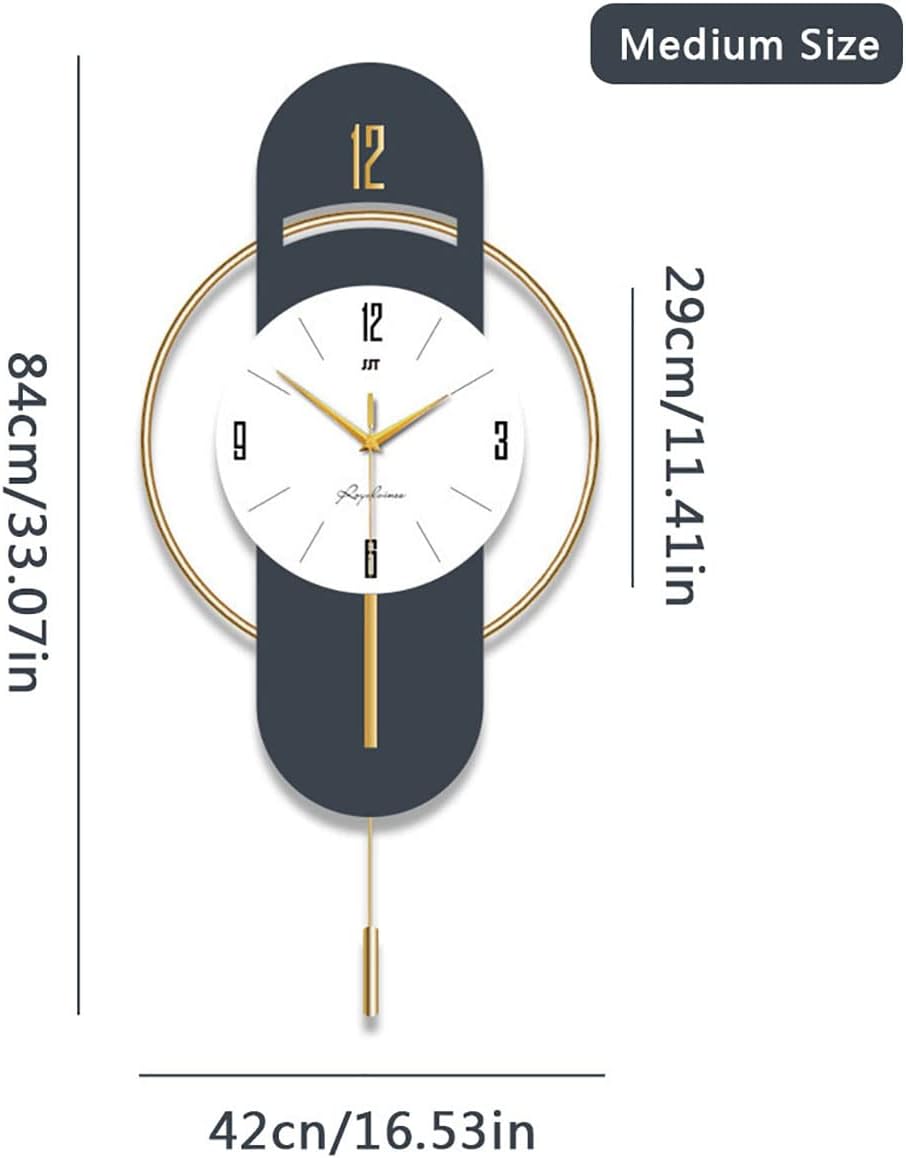 FLOERROYALE Reloj de pared grande para decoración de sala de estar, moderno reloj de pared silencioso de metal de madera, reloj de pared creativo