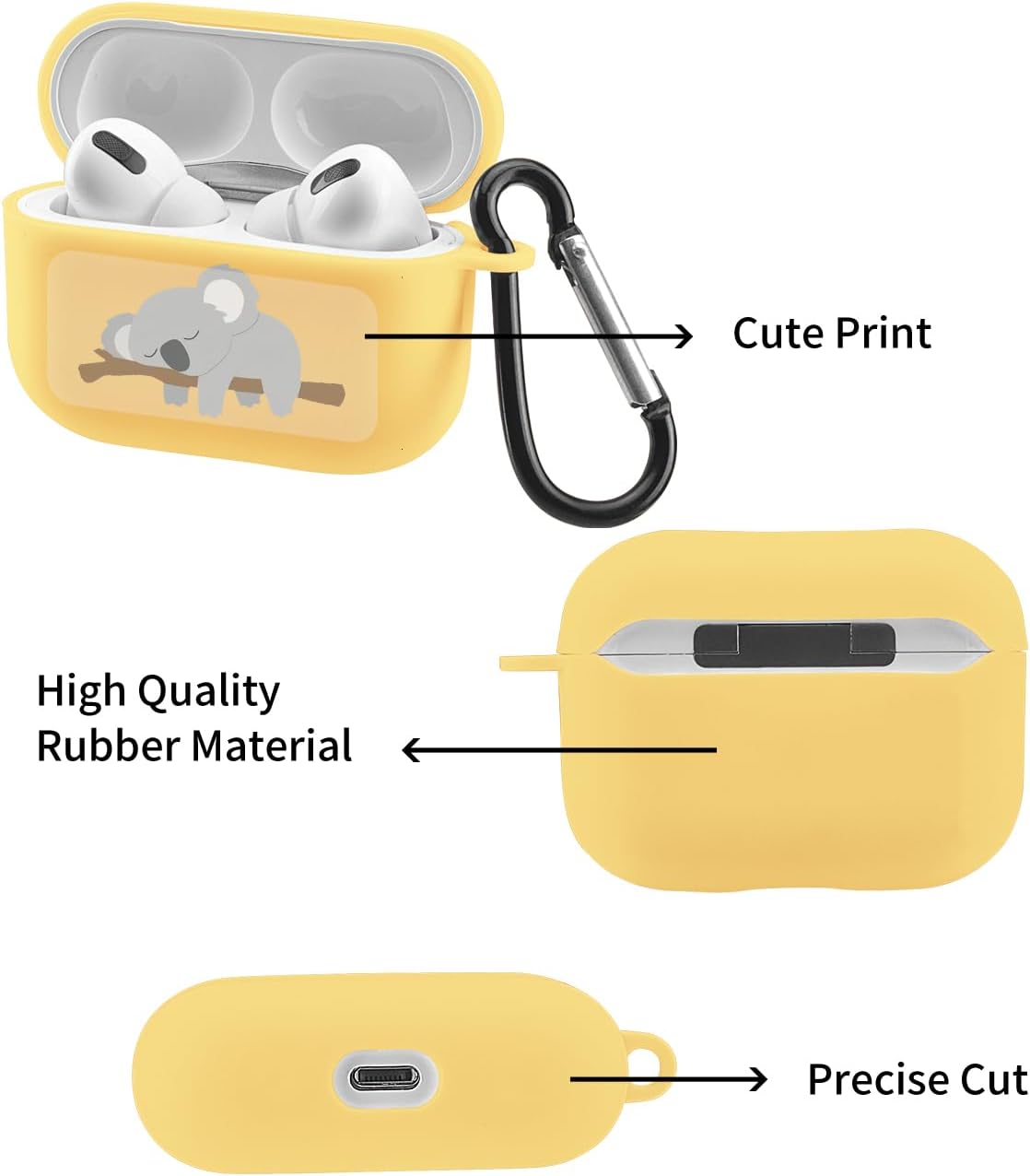 Bonita funda de koala para dormir compatible con AirPods Pro 2 con llavero, diseño de animales de dibujos animados, funda de TPU suave para AirPods