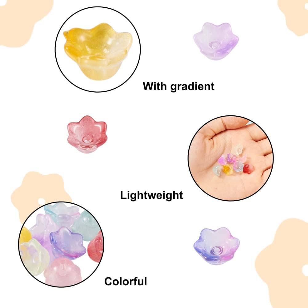 Beadthoven – 80 tapas de cuentas de cristal de 8 colores con diseño de flores, mini trompeta colorida transparente, cuentas de cristal, espaciadores