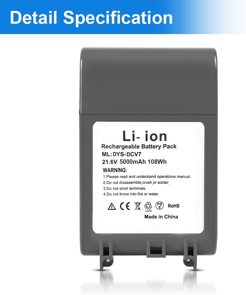 APTOOLER Reemplazo mejorado de 5000 mAh 21.6 V para batería Dyson V7, compatible con SV11 V7 Motorhead V7 Animal V7 Trigger V7 HEPA V7 Car + Boat V7