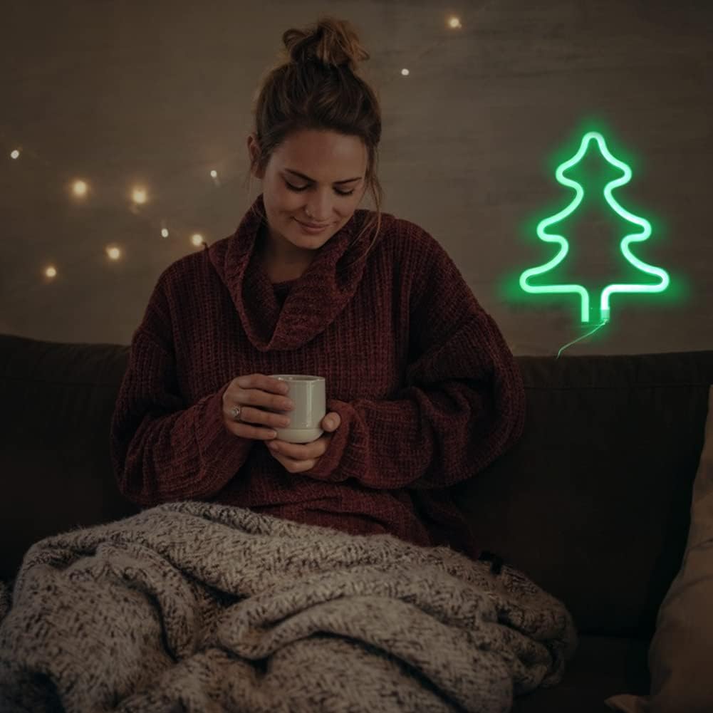 Christmas Tree Neon Signs,Led Neon Signs for Wall Decor, Battery or USB Operated Neon Light Sign Light Up for Kids Room,Bar,Christmas,Parties,Home